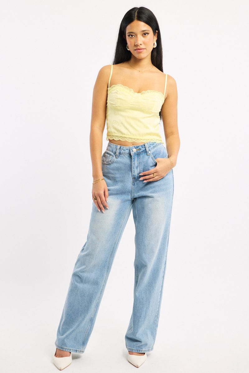 Yellow Cami Sleeveless Sweetheart Cropped Satin Jacquard